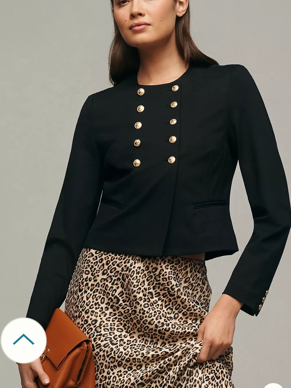 Sam Edelman Fiona Double-Breasted Collarless Blazer Black Blazer Gold Button